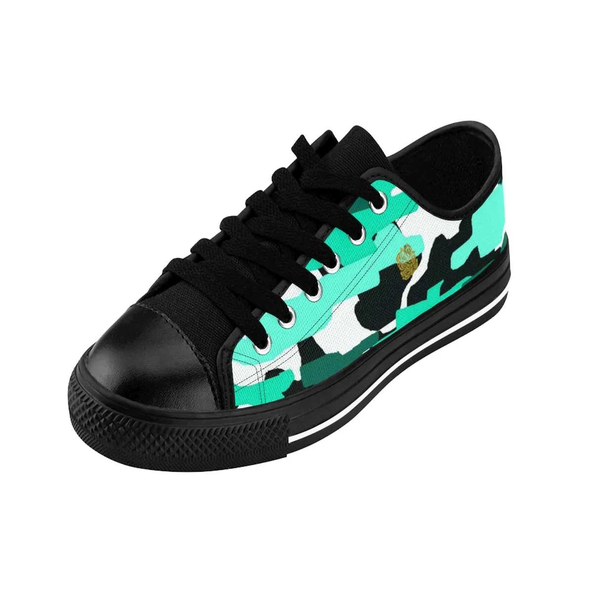 Turquoise Blue Camo Sneakers, Best Camouflage Military Print Men's Low Top Nylon Canvas Sneakers