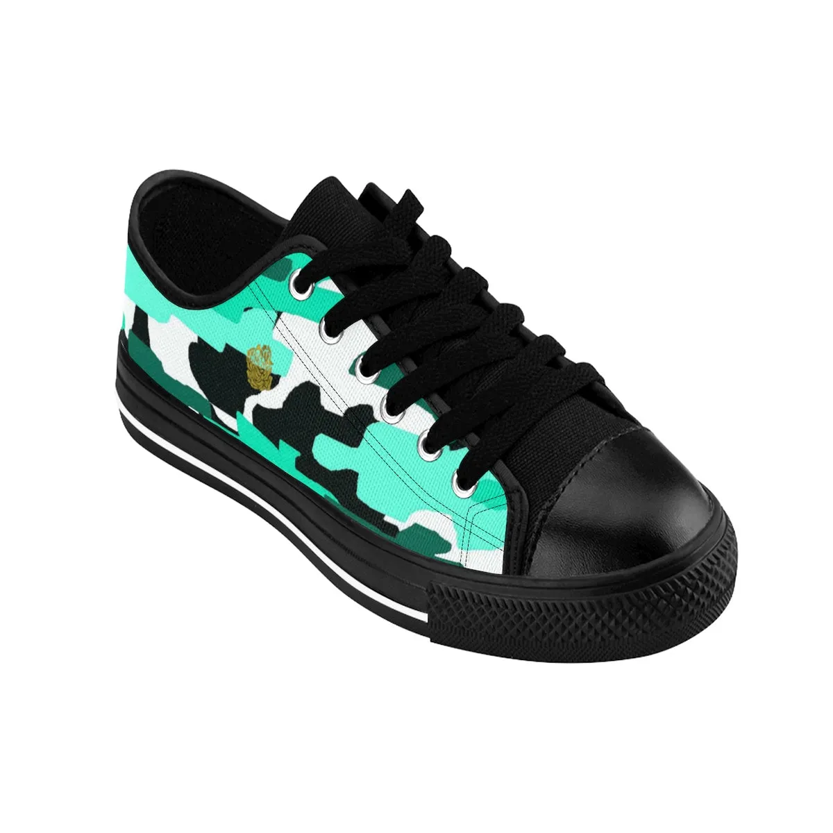 Turquoise Blue Camo Sneakers, Best Camouflage Military Print Men's Low Top Nylon Canvas Sneakers