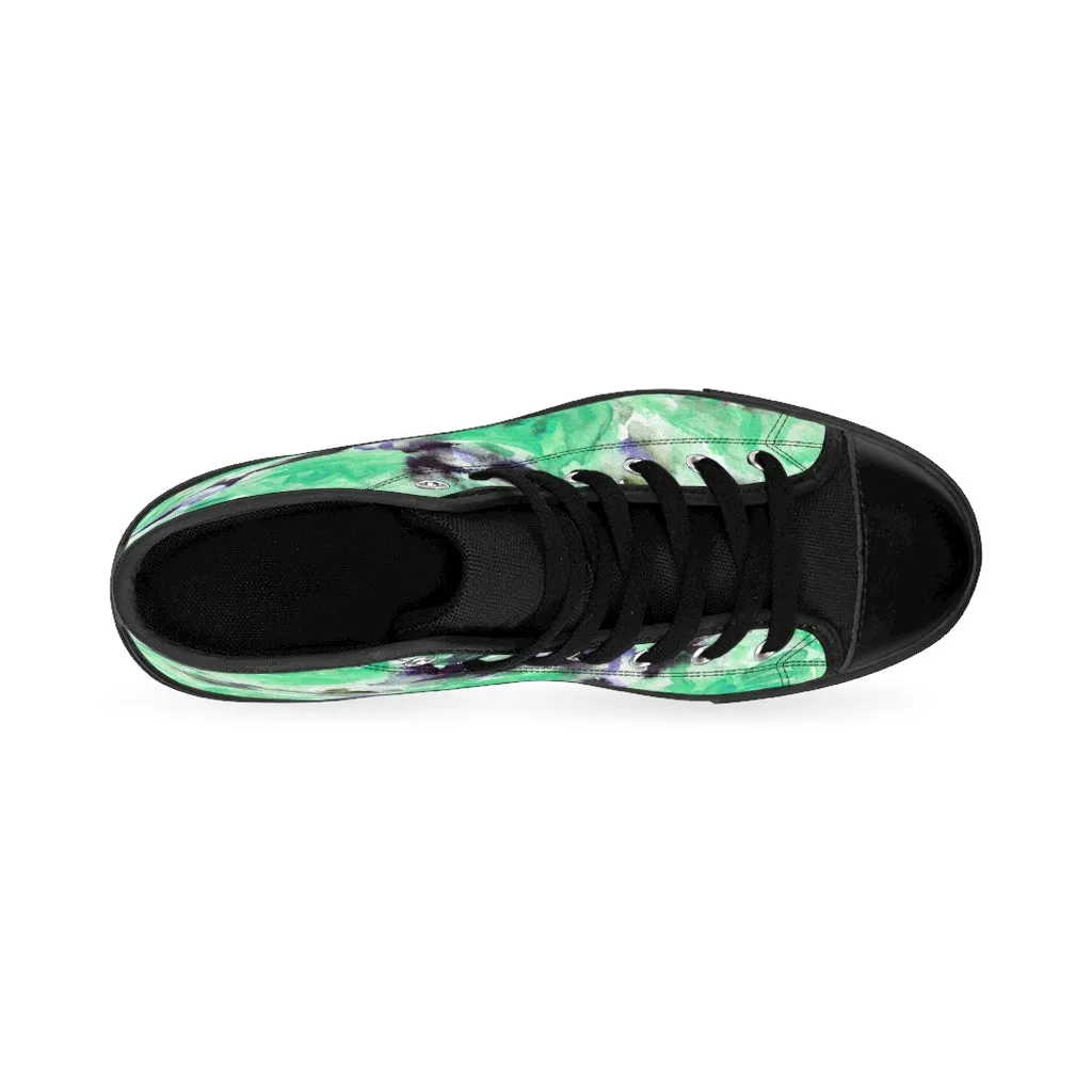 Turquoise Blue Men's High-top Sneakers, Floral Print Men's Designer Tennis Running Shoes