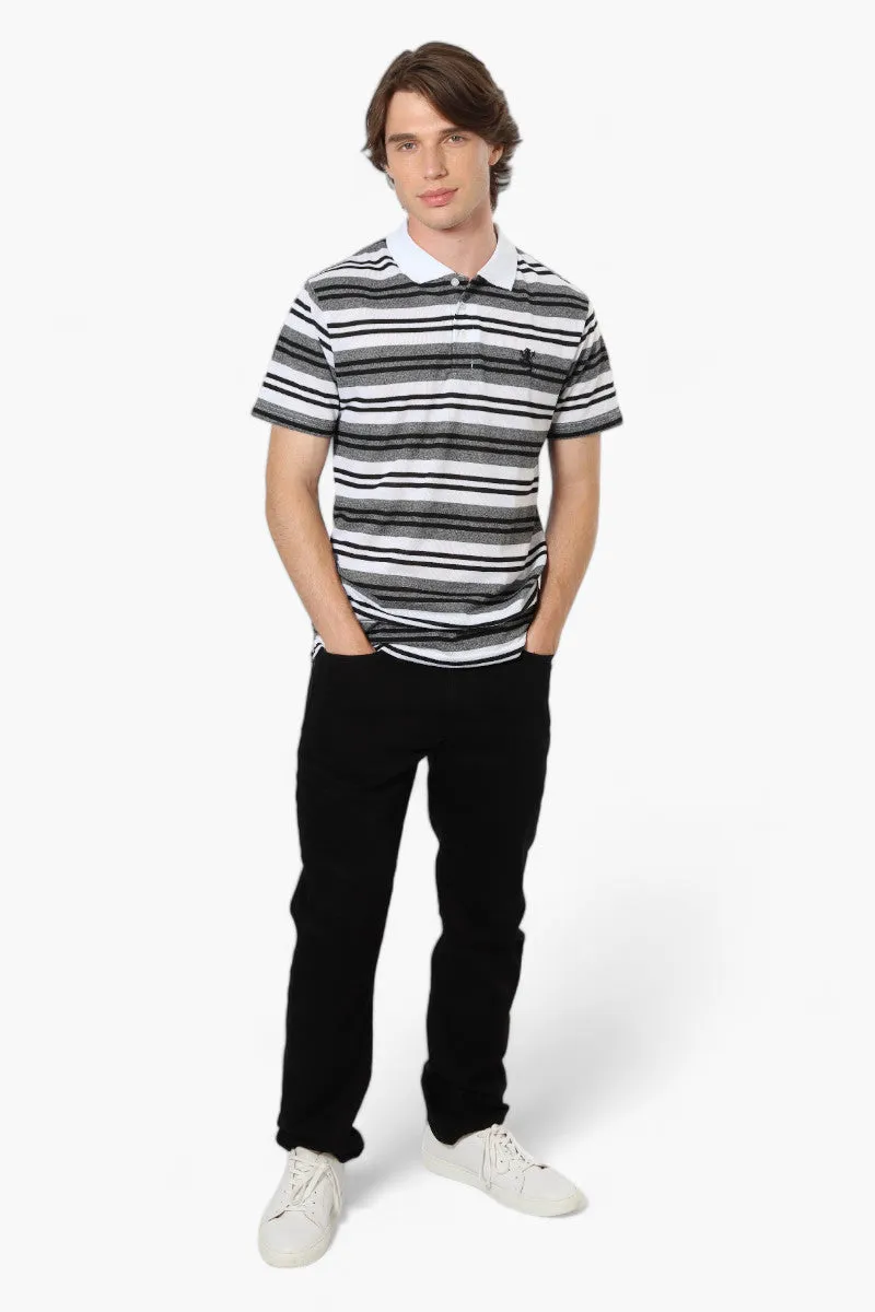 Vroom & Dreesman Striped Button Up Polo Shirt - Grey