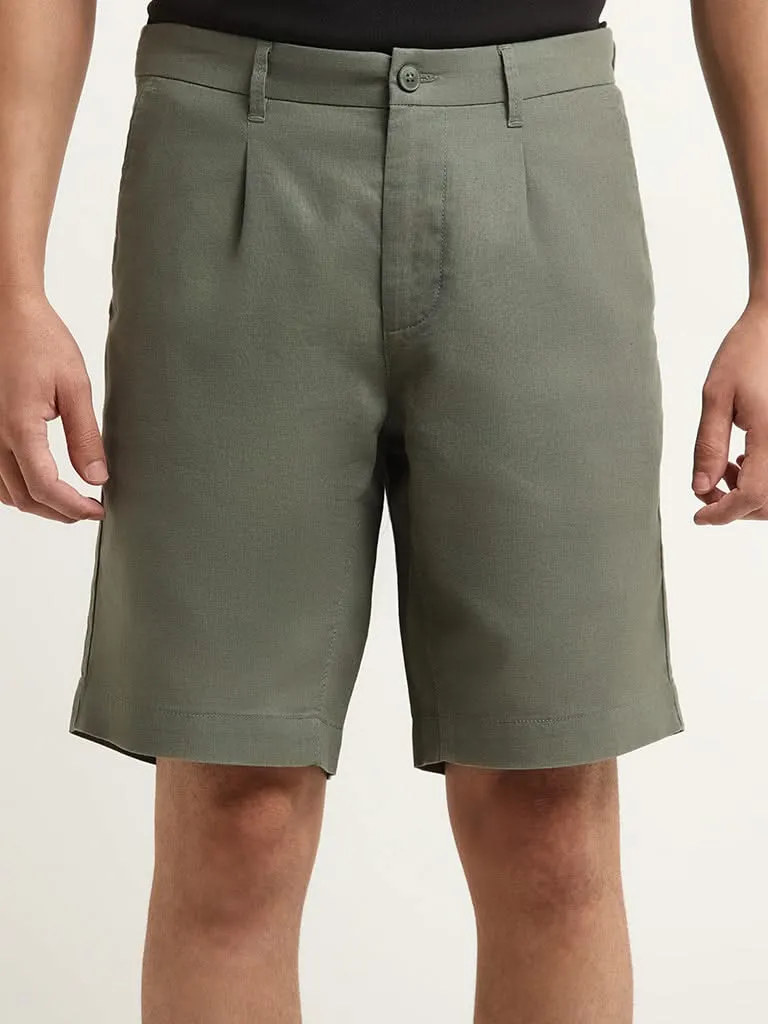 WES Casuals Green Relaxed Fit Shorts