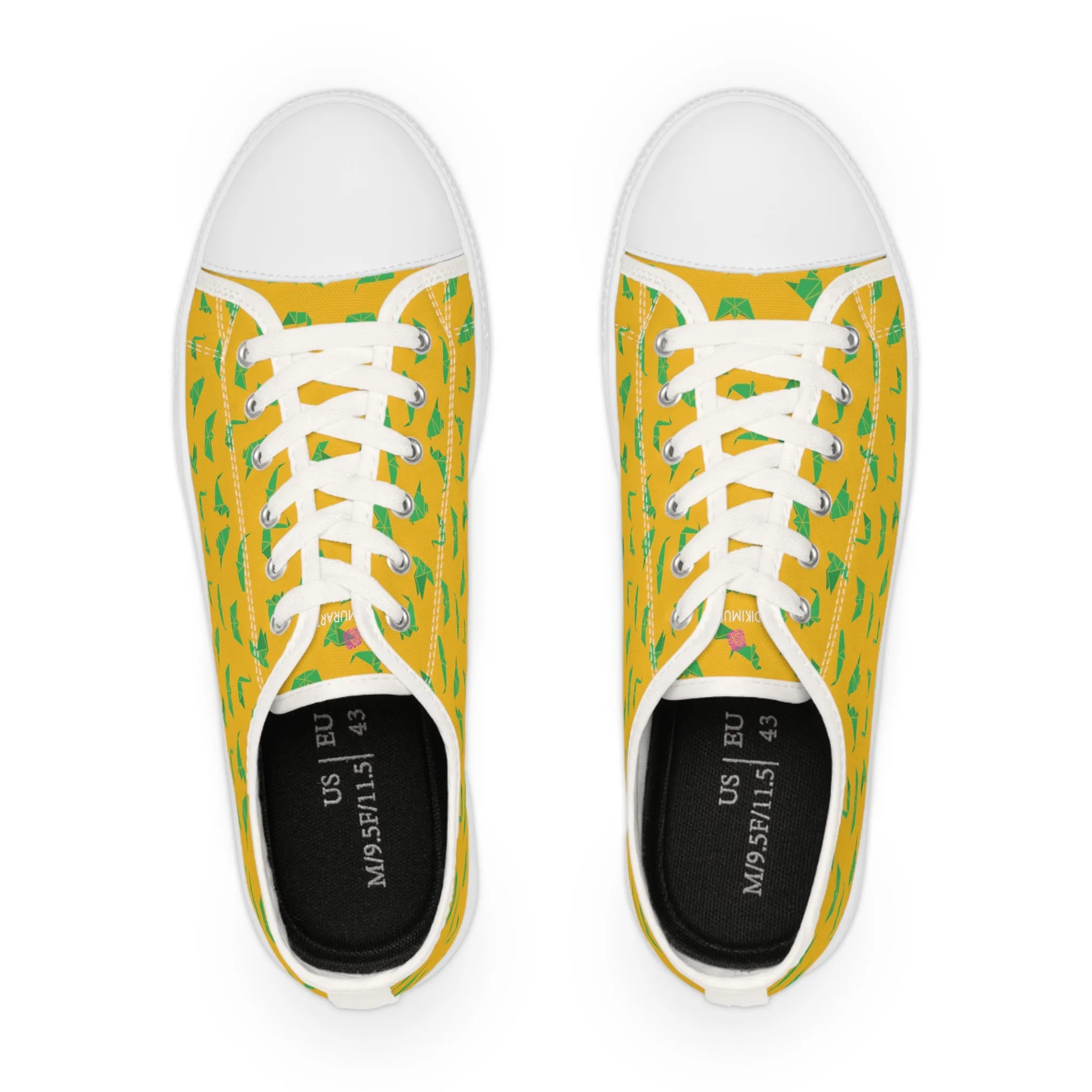 Yellow Crane Print Men's Sneakers, Green and Yellow Japanese Crane Print Men's Low Top Sneaker Shoes (US Size: 5-14)