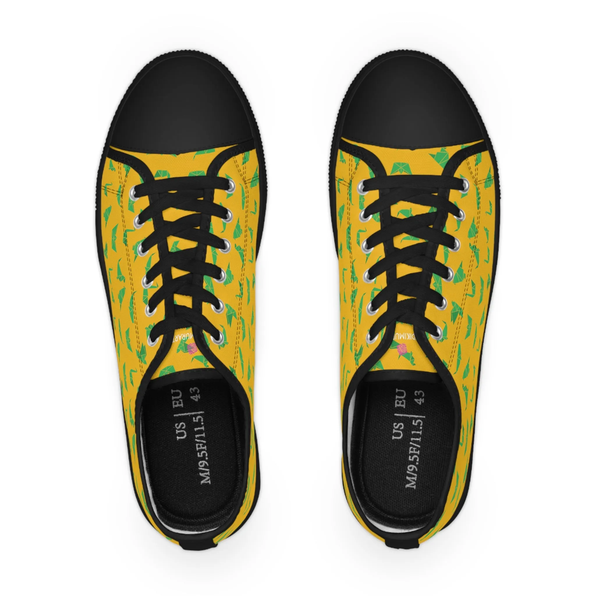 Yellow Crane Print Men's Sneakers, Green and Yellow Japanese Crane Print Men's Low Top Sneaker Shoes (US Size: 5-14)