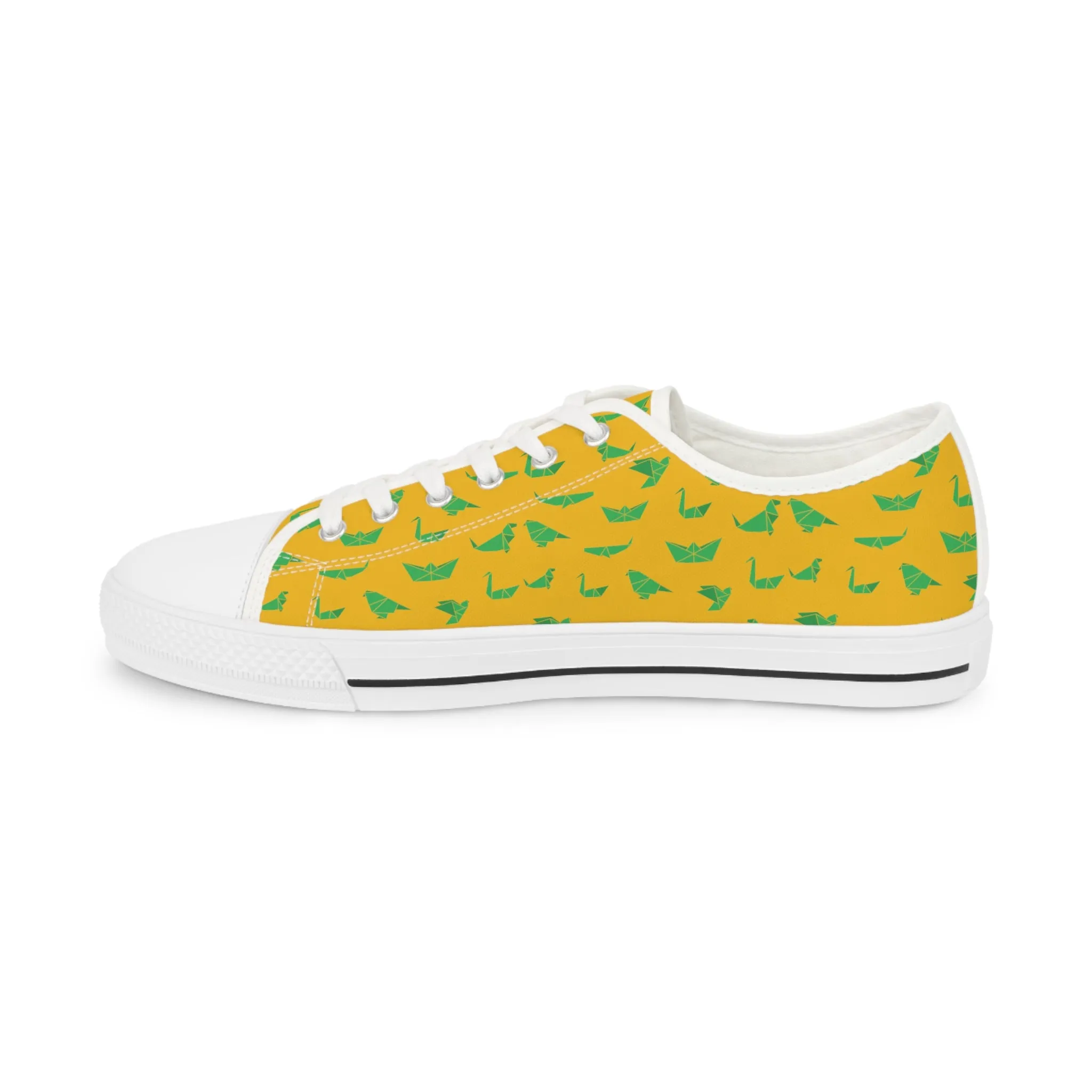 Yellow Crane Print Men's Sneakers, Green and Yellow Japanese Crane Print Men's Low Top Sneaker Shoes (US Size: 5-14)