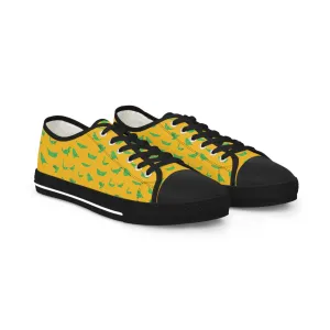 Yellow Crane Print Men's Sneakers, Green and Yellow Japanese Crane Print Men's Low Top Sneaker Shoes (US Size: 5-14)